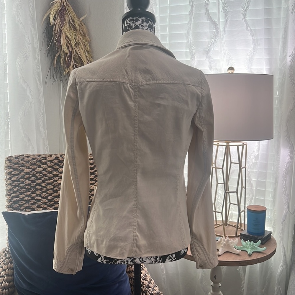 Elie Tahari Linen Blend Peplum Jacket Cream XS Hidden Button - Picture 7 of 12
